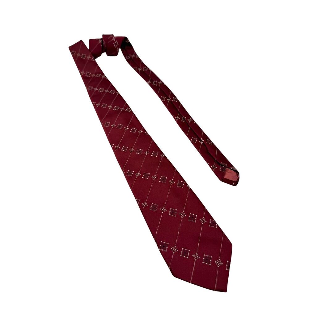 Vtg 80s Sears The Men's Store Poly Men's Tie Burgundy Geometric Dot Slim Retro